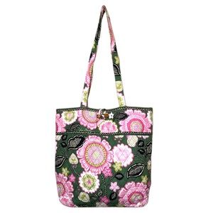 Vera Bradley Olive Pink Flower Tote Bag
